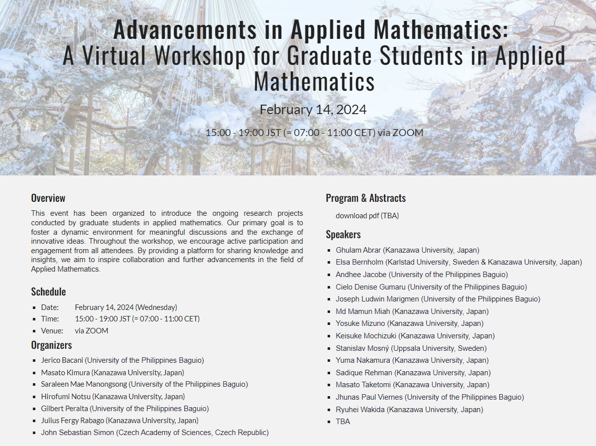 Advancements in Applied Mathematics: A Virtual Workshop for Graduate Students in Applied Mathematics