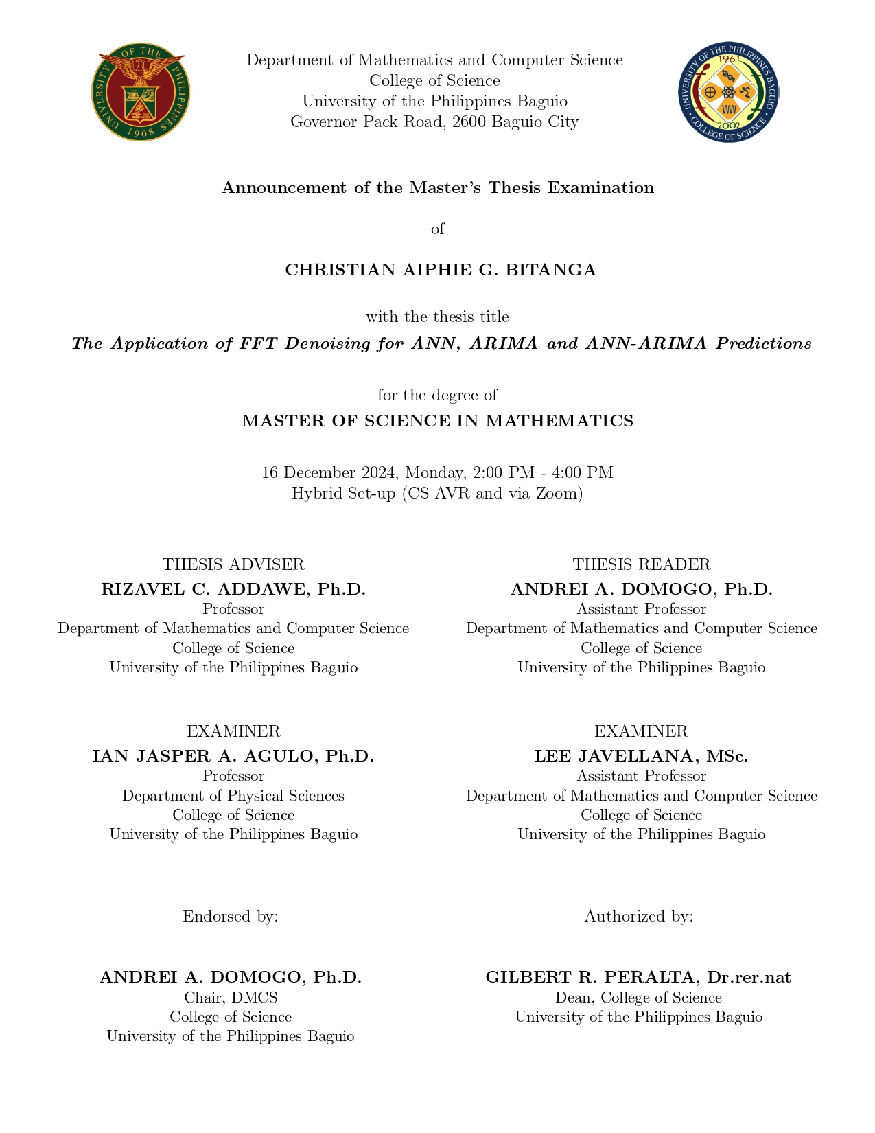 Master's Thesis Examination of Christian Aiphie G. Bitanga