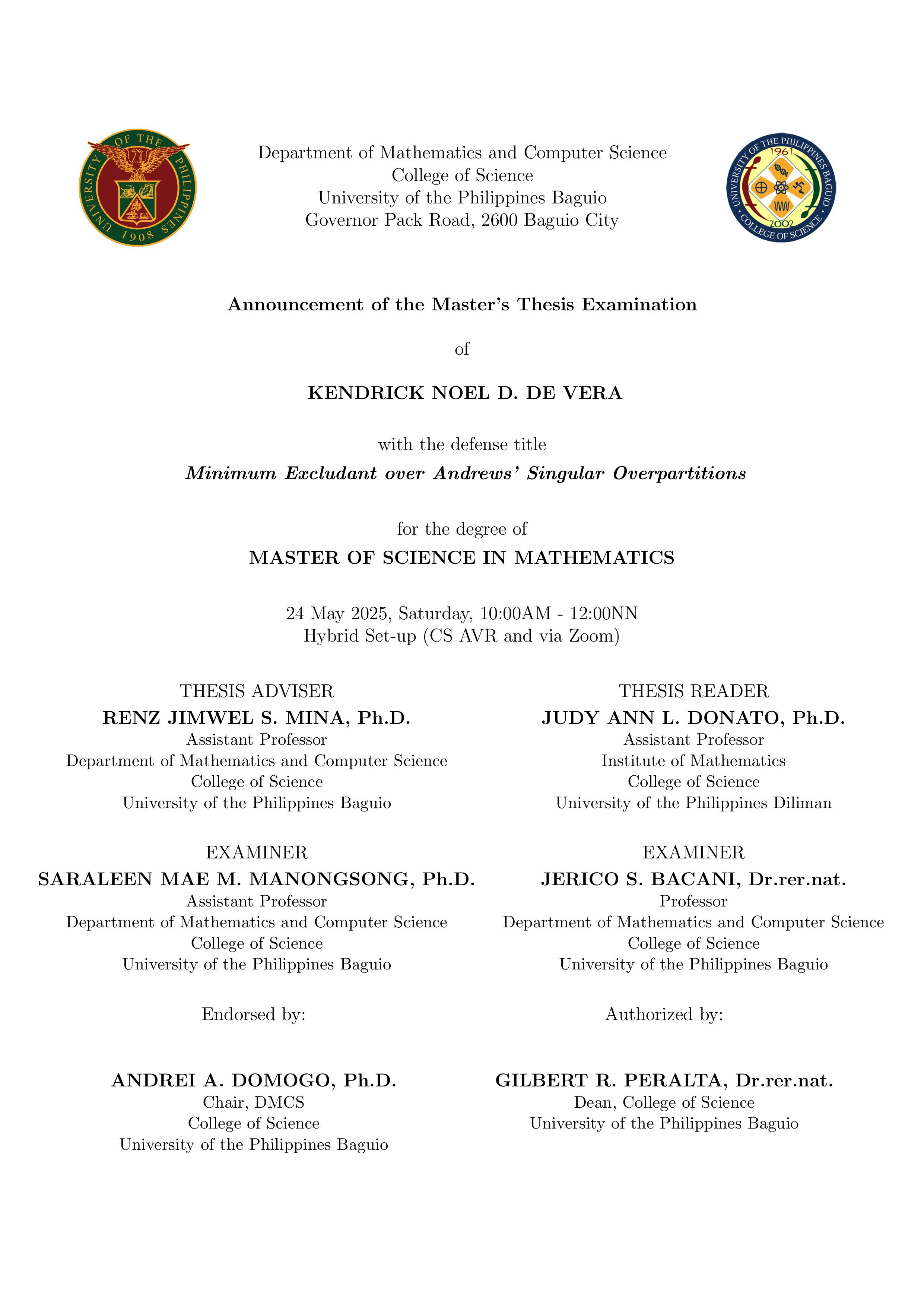 Master's Thesis Examination of Kendrick Noel D. De Vera