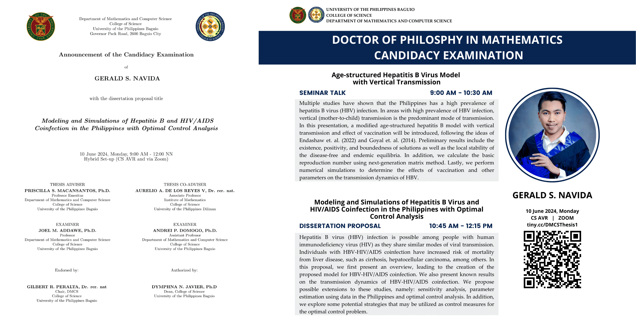 Seminar Talk and Candidacy Examination of Gerald S. Navida