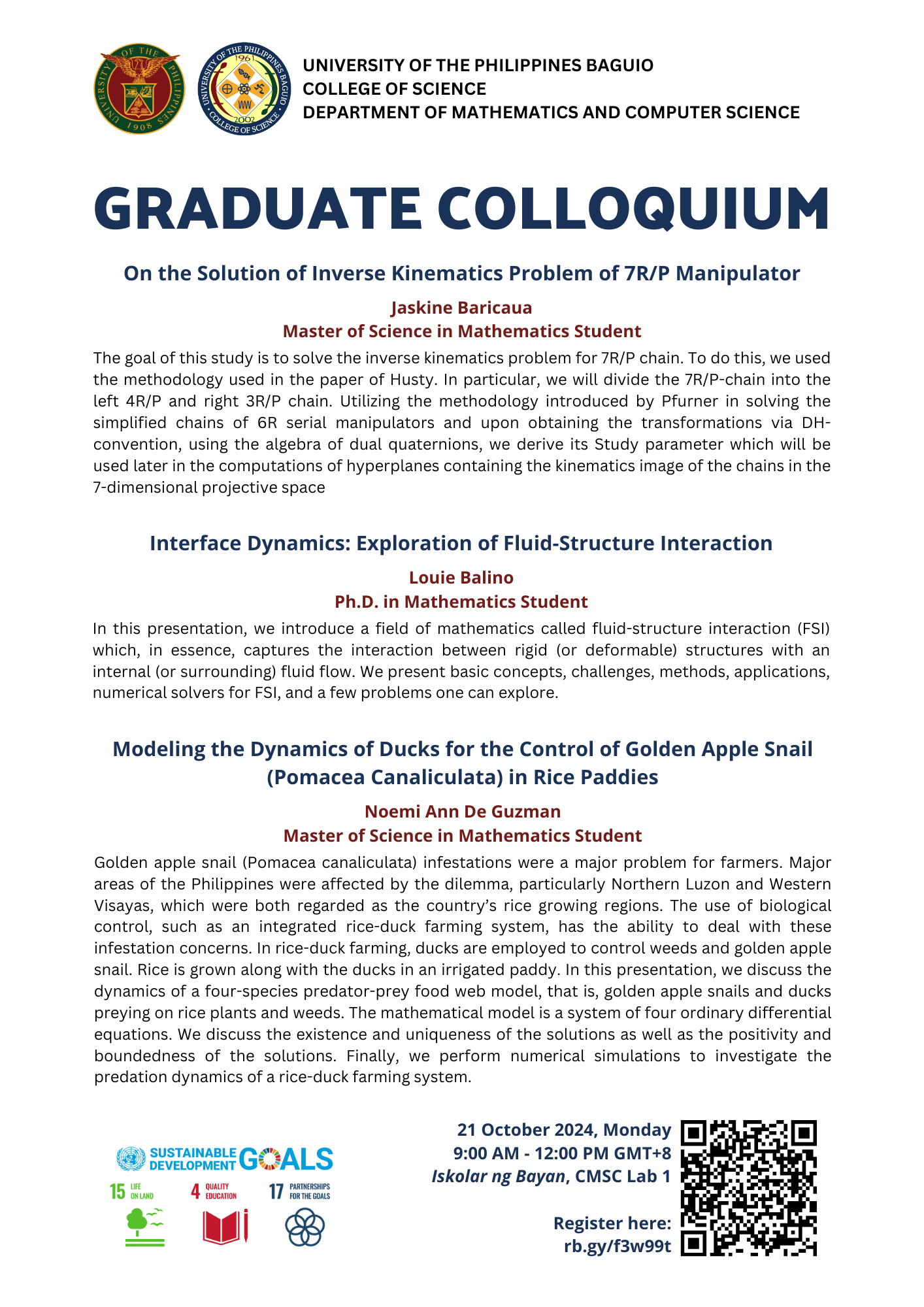 Graduate Colloquium 21 October 2024