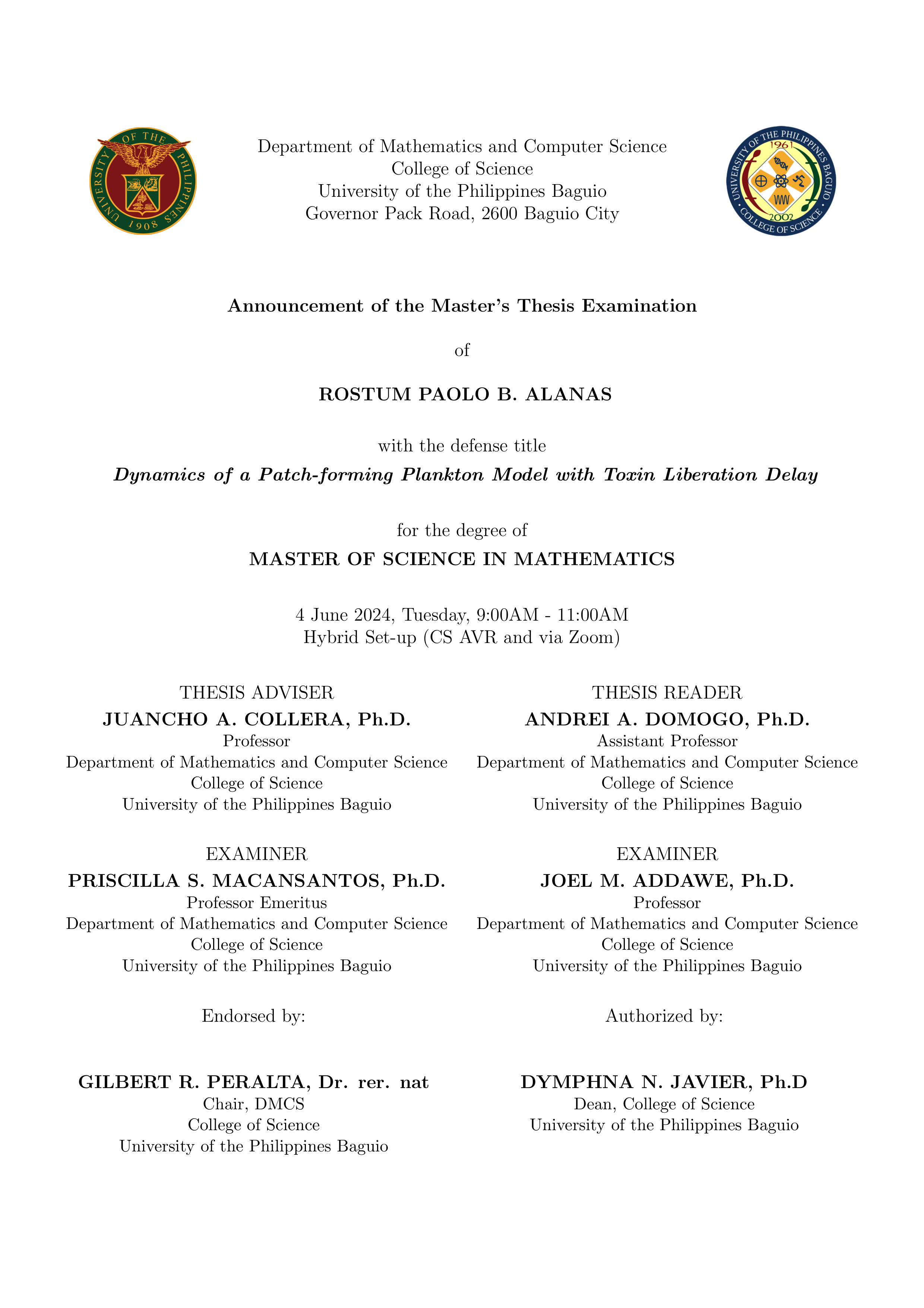 Master's Thesis Examination of Rostum Paolo B. Alanas