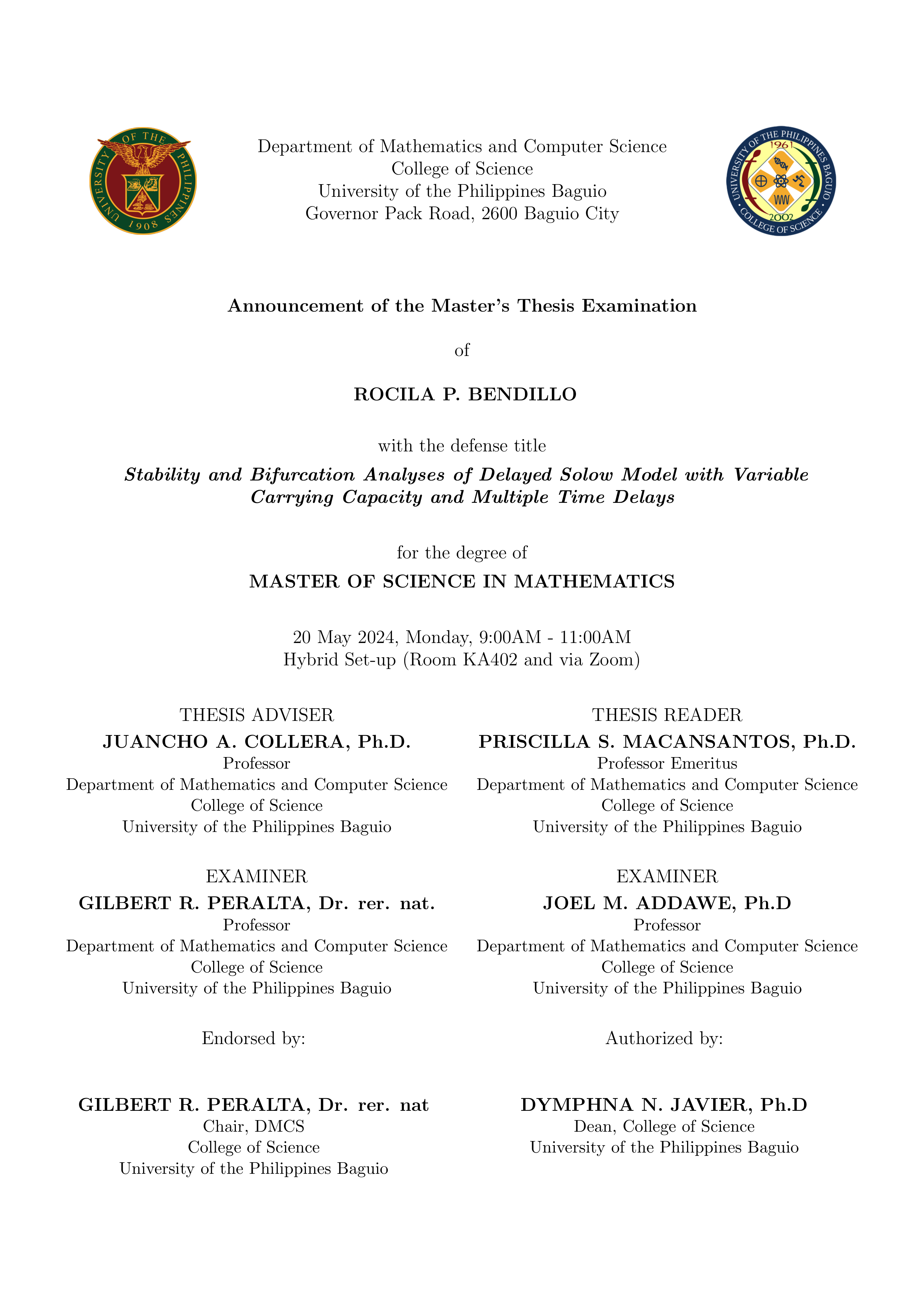 Master's Thesis Examination of Rocila A. Bendillo