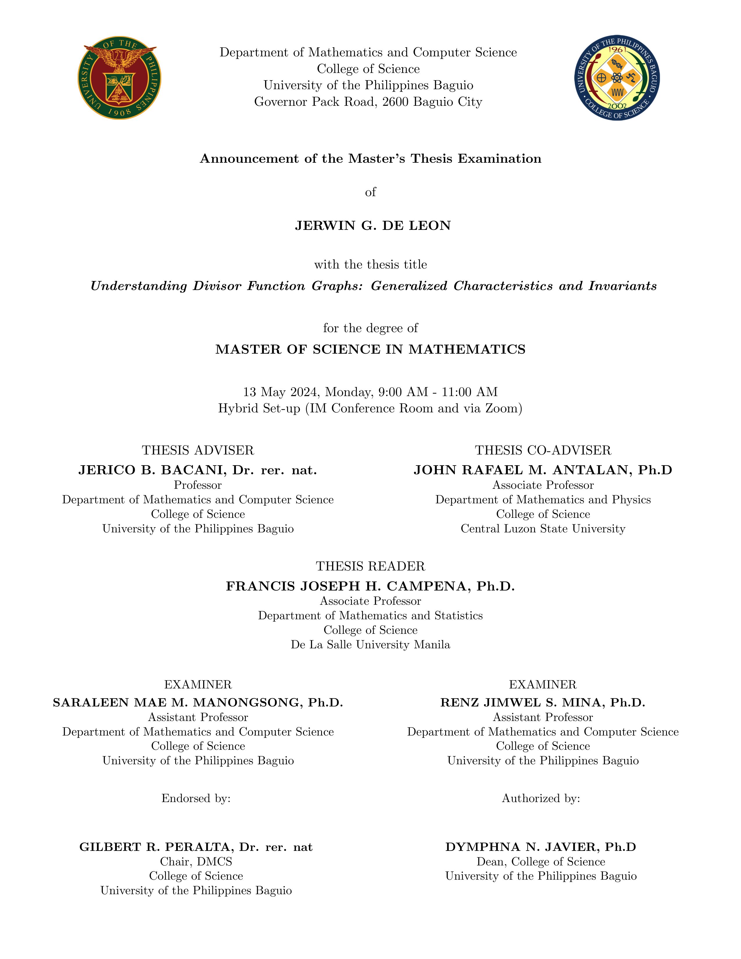 Master's Thesis Examination of Jerwin G. De Leon