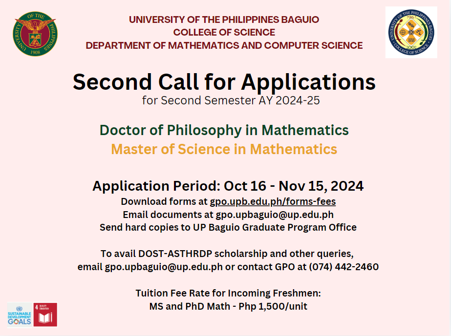 Second Call for Applications for Graduate Studies for Second Semester AY 2024-25