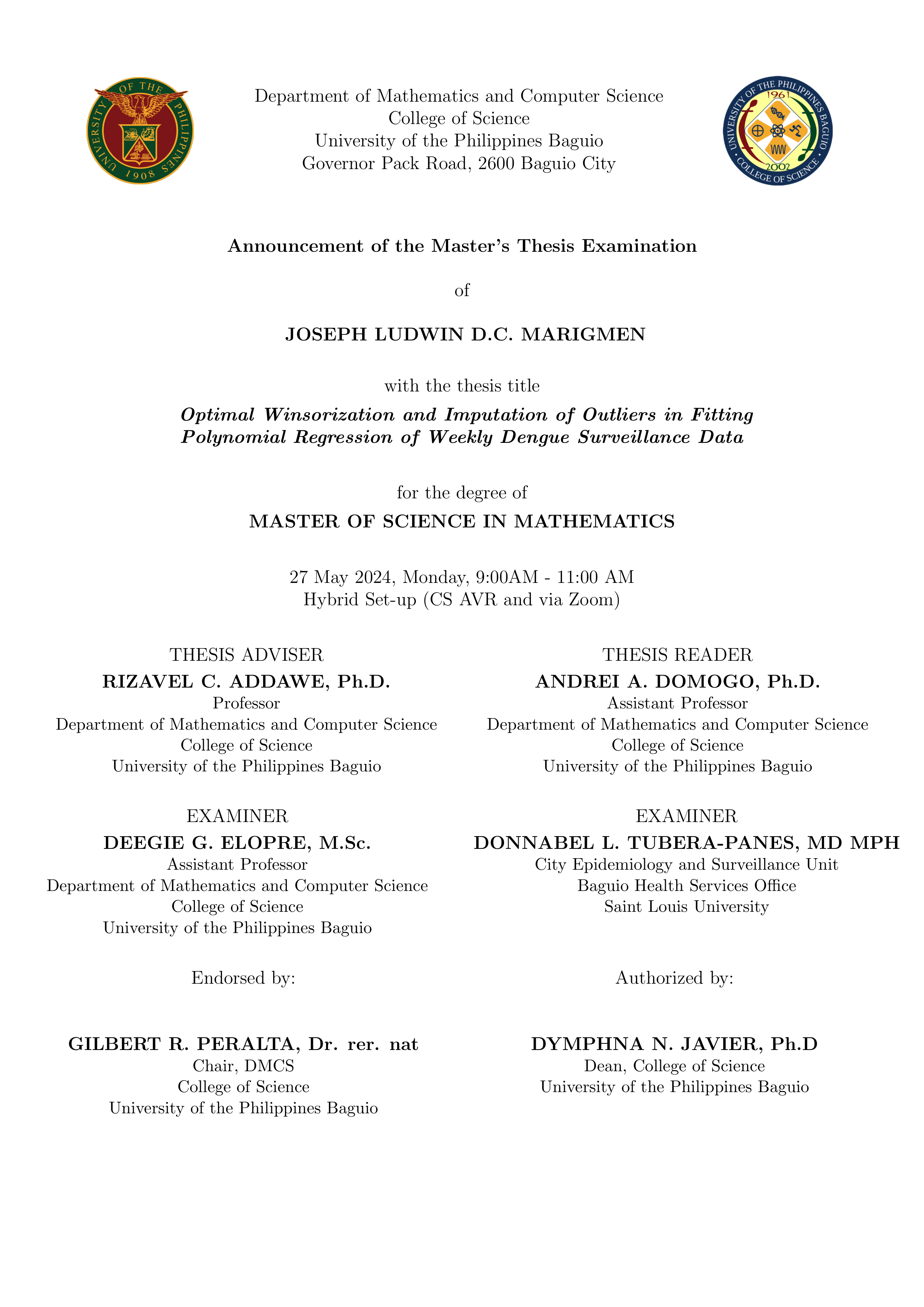 Master's Thesis Examination of Joseph Ludwin D.C. Marigmen